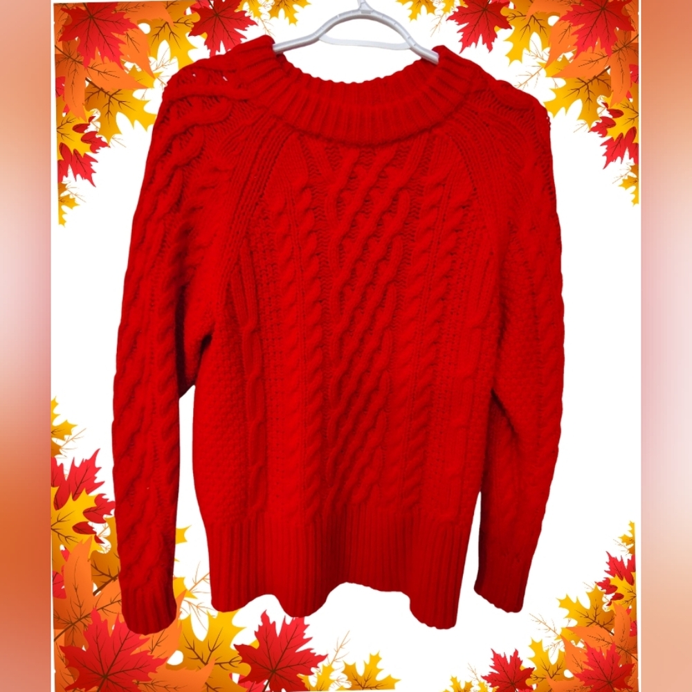 FREE SHIPPING Red Cable Knit Unisex  Sweater